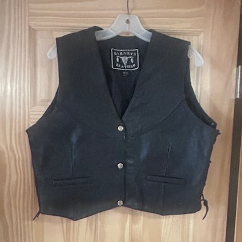 Women's Black Leather Motorcycle Vest